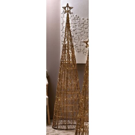 Sapin de Noël conique naturel avec LED à piles, 180 cm, 45 cm de large x 180 cm de haut