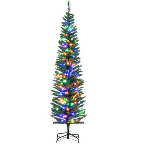 Sapin de Noël crayon lumineux 180 cm, 390 branches avec 150 lumières multicolores, base métallique verte