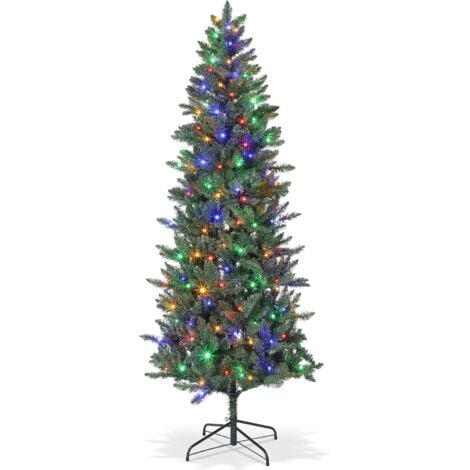 LUNSY Sapin de Noël éclairé 180 cm Sapin de Noël artificiel en PVC avec guirlande lumineuse 120 LED Sapin de Noël avec trépied et système de pliage à montage rapide