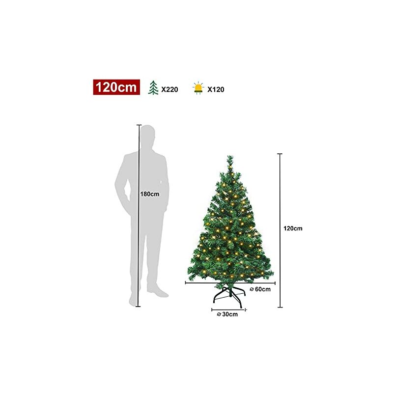 Sapin de Noël éclairé 120 cm Sapin de Noël artificiel en pvc avec guirlande lumineuse 120 led Sapin de Noël avec trépied et système de pliage à