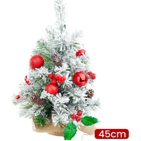 Sapin De Noël Effet Neigé Dim.45 Cm Avec Décorations Rouges Pommes De Pin Neige