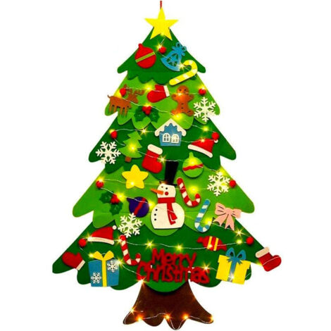 Sapin de Noël en feutre avec guirlande lumineuse LED et 32 décorations suspendues pour la maison