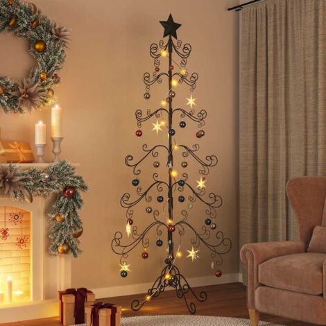 Sapin De Noël Artificiel Pliable 150 Cm Avec Guirlande LED - Paillettes, Support 4 Pieds, Pop-up, Facile à Ranger