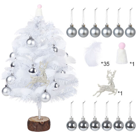 Sapin de Noël en Plumes avec Guirlande Lumineuse, Décoration Artificielle pour Table Fêtes