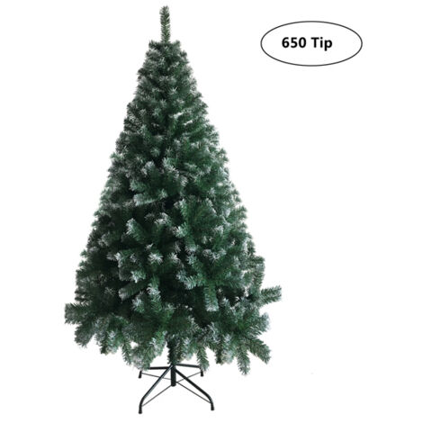 Sapin de Noël en PVC blanc avec pieds en fer de 1,8 m et 650 branches