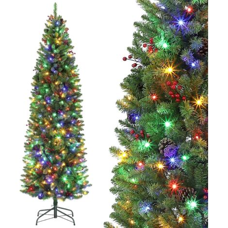 Sapin de Noël Enneigé Lumineux 230CM, Arbre de Noël Artificiel avec 300 LED et 880 Branches, Matériel PVC, Support en Métal
