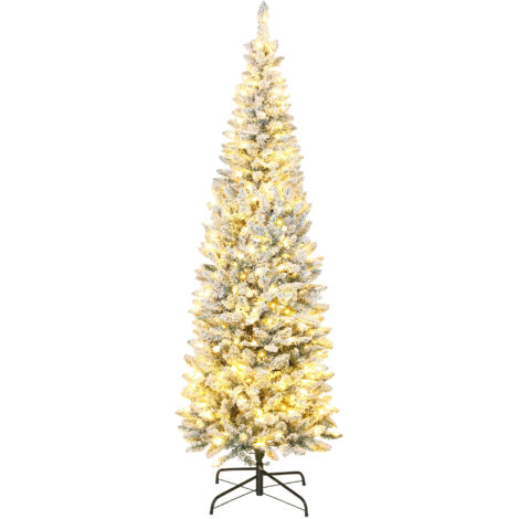 Sapin de Noël étroit 210 cm avec lumières LED bicolores 11 modes d’éclairage 687 branches vertes