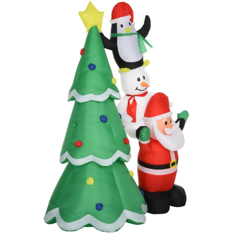 Sapin de Noël Gonflable Géant 243cm avec Guirlandes LED et Père Noël, Décoration de Noël Extérieur Imperméable
