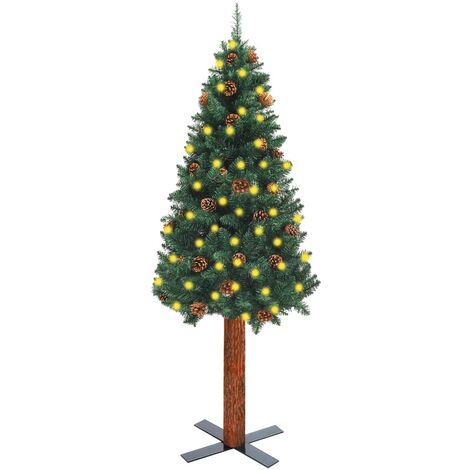 vidaXL Sapin de Noël LED et bois véritable et Pommes de Pin Arbre Multi-taille