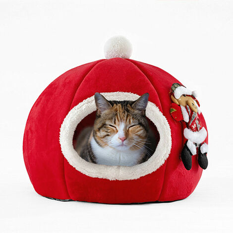 Sapin de Noël Lit de maison de chat Tente portable pour animaux de compagnie Igloo d'intérieur Nid de grotte de chat