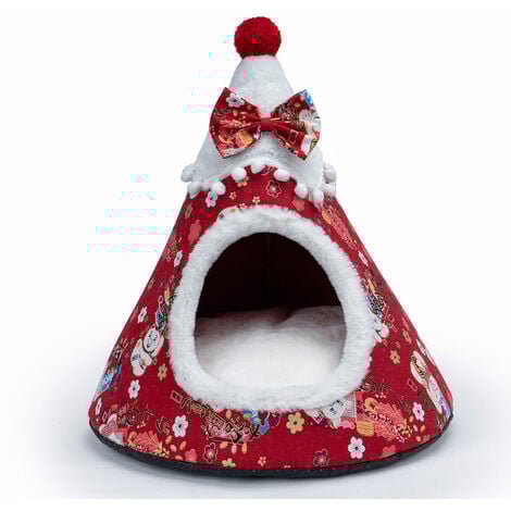 Sapin de Noël Lit de maison de chat Tente portable pour animaux de compagnie Igloo d'intérieur Nid de grotte de chat