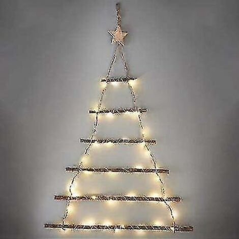 Sapin de Noël lumineux mural en branches, 40 lumières LED blanc chaud, à piles, décoration murale de Noël à suspendre