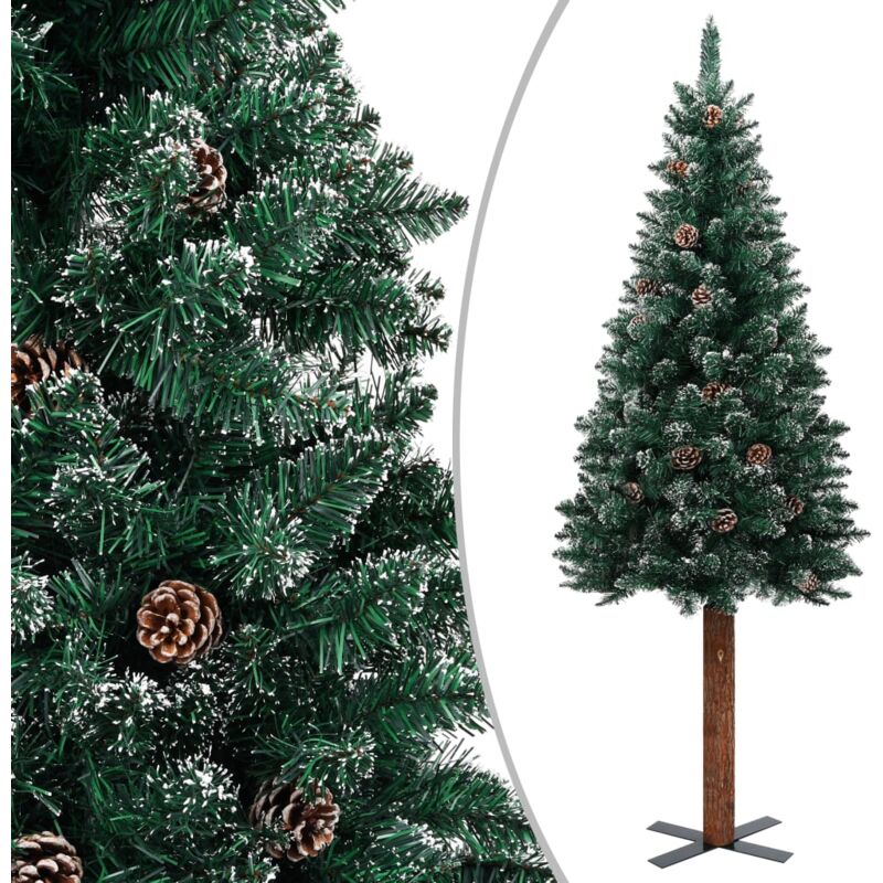 Mercatoxl - Sapin de Noël mince bois véritable et neige blanche Vert 210cm