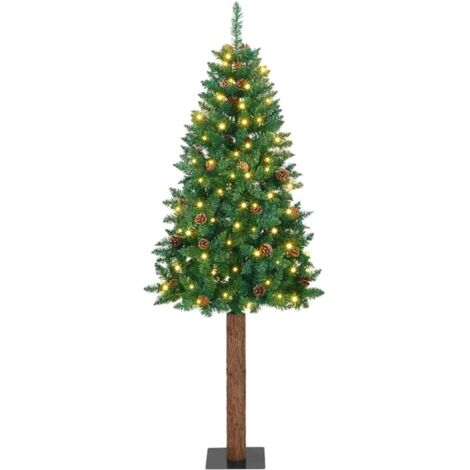 Sapin de Noël mince Vert 210 cm PVC et bois de pin massif vidaXL