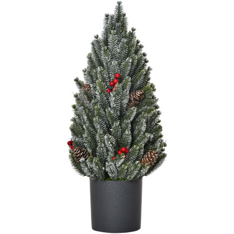 Sapin de Noël miniature, avec pommes de pin, baies rouges et pot de fleurs, 50 cm de haut, multicolore
