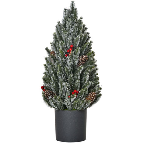 Sapin de Noël miniature avec pommes de pin, baies rouges et pot de fleurs, 50 cm de haut, multicolore