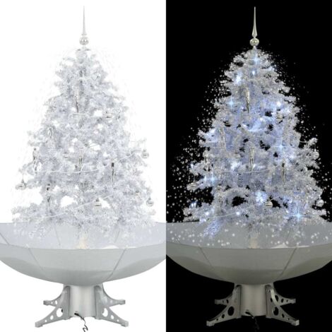 Sapin de Noël neigeux avec base de parapluie-Arbre de Noël-Décoration de Fête pour Noël Blanc 140 cm 842594