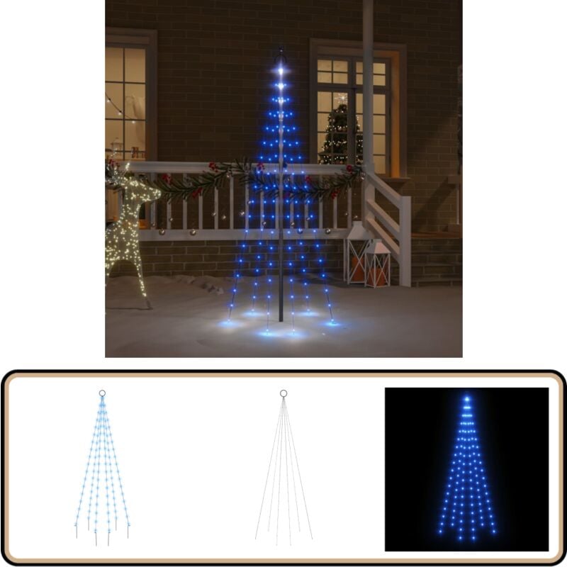 Sapin de Noël sur mât de drapeau 108 led Bleues 180 cm - Arbre De Noël Lumineux - Décorations De Noël - Sapins Artificiels - Éclairage Extérieur