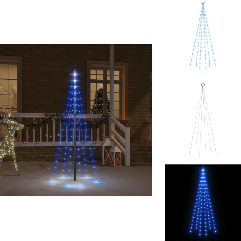 Sapin de Noël sur mât de drapeau 108 LED Bleues 180 cm - Arbre De Noël Lumineux - Décorations De Noël - Sapins Artificiels - Éclairage Extérieur