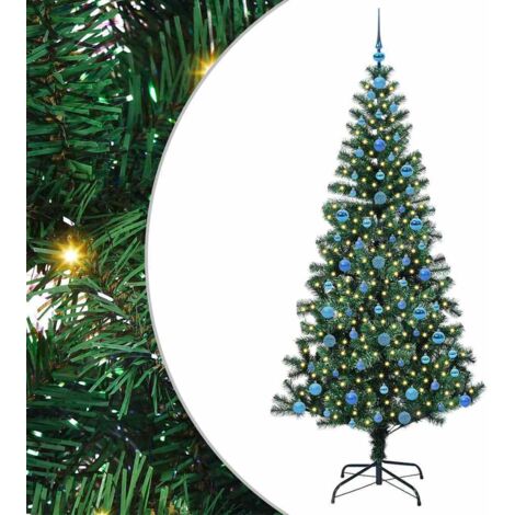 Sapin de Noël,Arbre de Noël artificiel pré-éclairé Vert 210 cm PVC et métal CFW81892