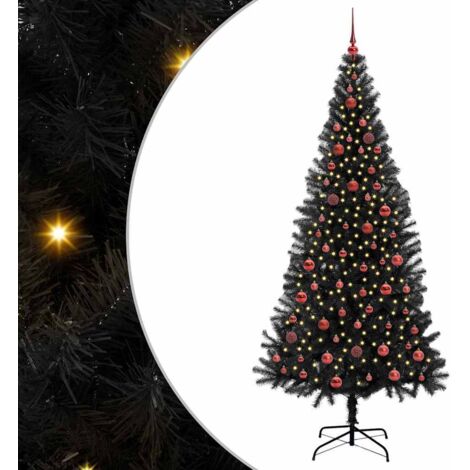 Sapin de Noël,Arbre de Noël avec 300 LED avec support Noir 210 cm PVC CFW24474