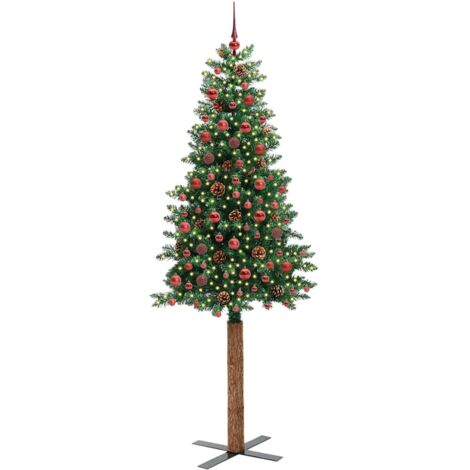 Sapin de Noël，Arbre de Noël mince Vert 210 cm PVC et bois de pin massif CFW20087