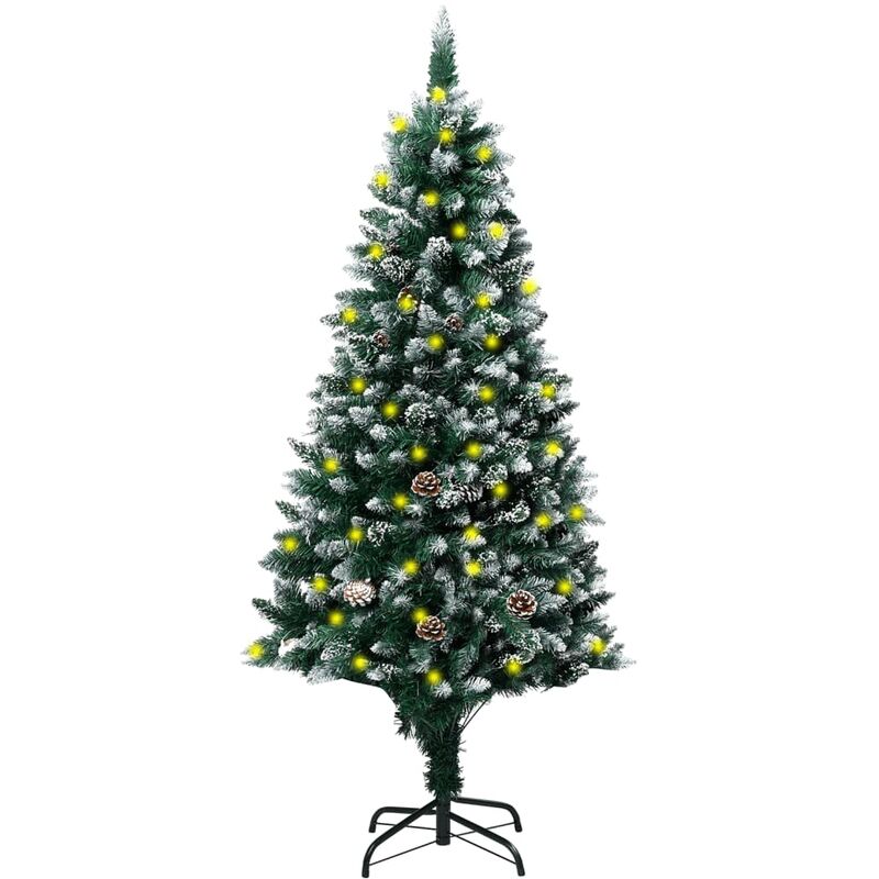 Sapin de Noël artificiel | Arbre de Noël lumineux avec led et pommes de pin et neige blanche 180 cm 78743