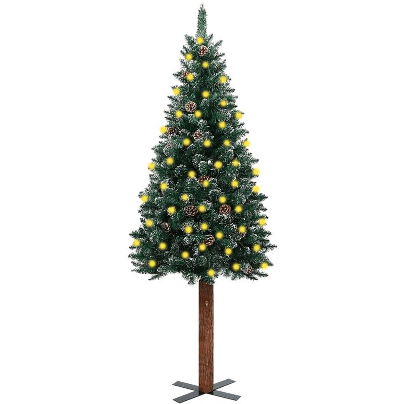 Sapin de Noël artificiel | Arbre de Noël lumineux led et bois véritable et neige blanche Vert 210cm 35116