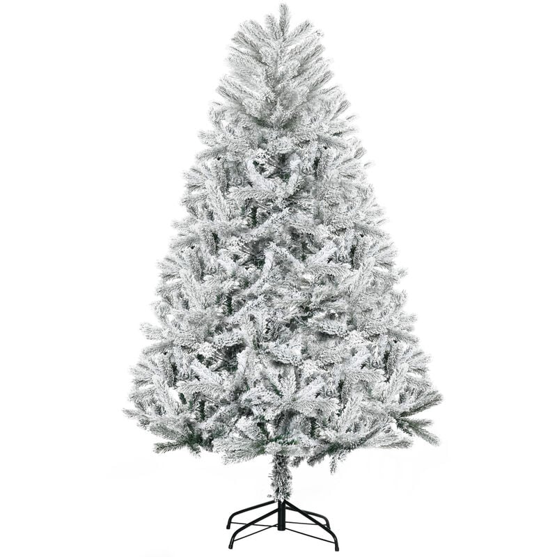 Sapin de Noël artificiel enneigé Ø 112 x 180H cm 521 branches épines imitation Nordmann grand réalisme - Blanc