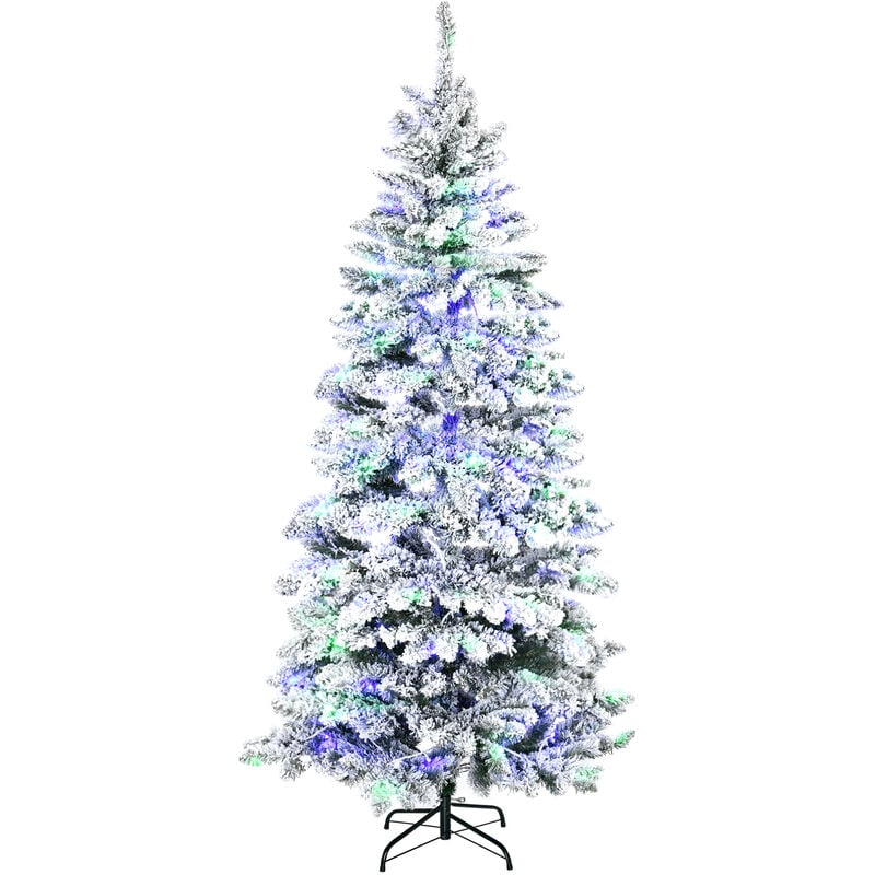Homcom - Sapin de Noël artificiel enneigé lumineux led x 250 multicolore ø 112 x 210H cm 829 branches vert blanc - Blanc