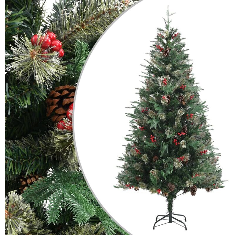 Sapin de Noël avec pommes de pin Vert 225 cm PVC et PE