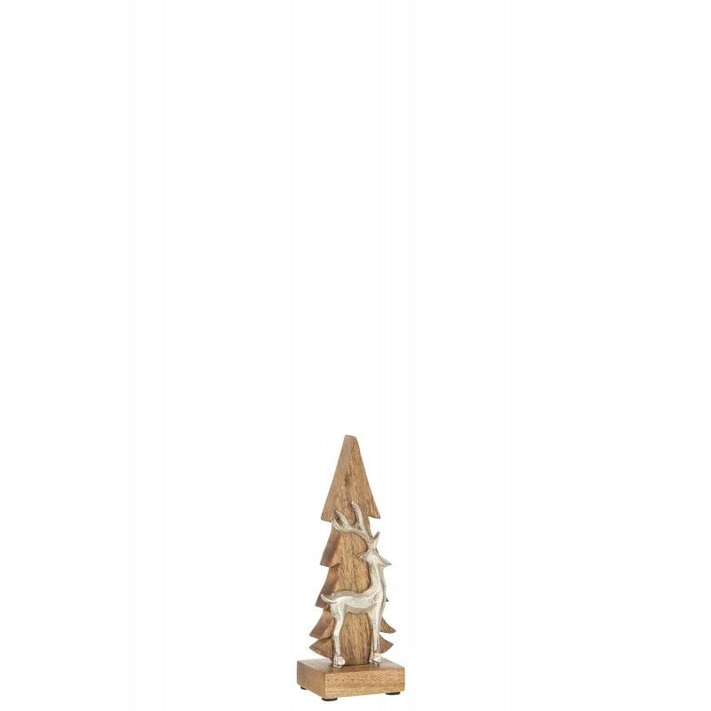 Jolipa - Sapin en bois avec cerf en aluminium argent 9x5x22cm - Argent