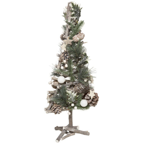 Sapin en bois avec déco nature Branches Pommes de pin et Etoiles H 55 cm - Feeric Christmas