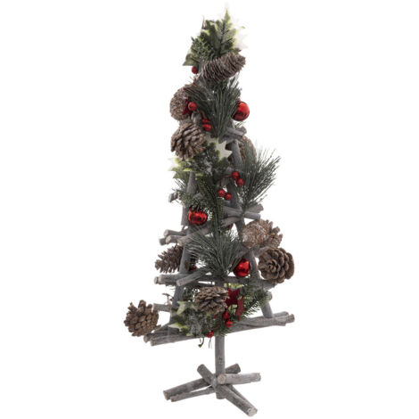 Sapin en bois décoré avec branches, boules et pommes de pin H 55 cm - Feeric Christmas