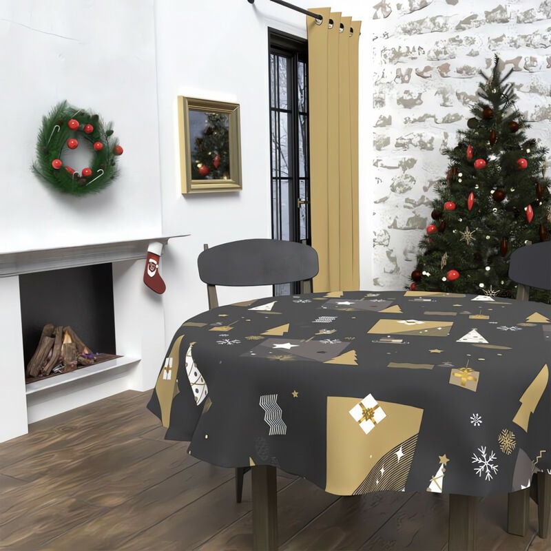 Soleil D Ocre - Nappe ronde anti-tâches diamètre 180 cm sapin noir, par Soleil d'Ocre