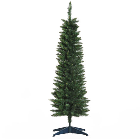 Sapin Noël artificiel étroit 150 cm, 294 branches, base amovible, montage facile, vert
