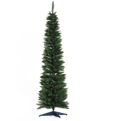 Sapin Noël artificiel étroit 180 cm, 390 branches, base amovible, montage facile, vert