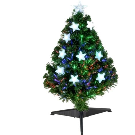 Sapin Noël artificiel fibre optique 90 cm 12 lumières LED 3 couleurs branches plastique