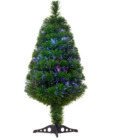 Sapin Noël artificiel lumineux 90 cm fibre optique multicolore support pied 90 branches vert