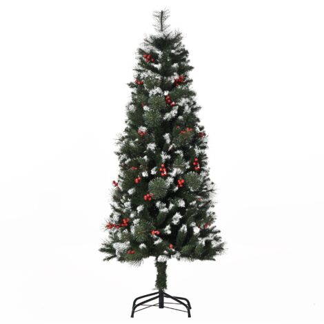 Sapin Noël artificiel neigeux 150 cm, 360 branches, 38 baies, déco intérieur, vert