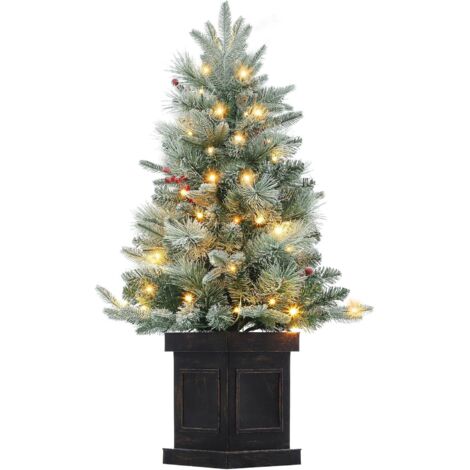 sapins de Noël artificiels de 90 cm avec 78 LED blanc chaud - Fonctionne avec piles - 8 modes réglables - Sapin de Noël avec branches denses, baies rouges et base vintage