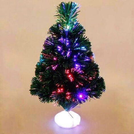 Sapins de Noël miniatures de 42 cm, sapins de Noël en fibre optique avec 8 lumières LED irisées à couleurs changeantes, décoration de table artificielle pré-illuminée.