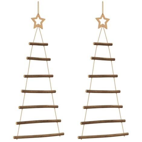 Sapins de Noël suspendus avec étoiles supérieures 2 pièces 42x90 cm Branche naturelle
