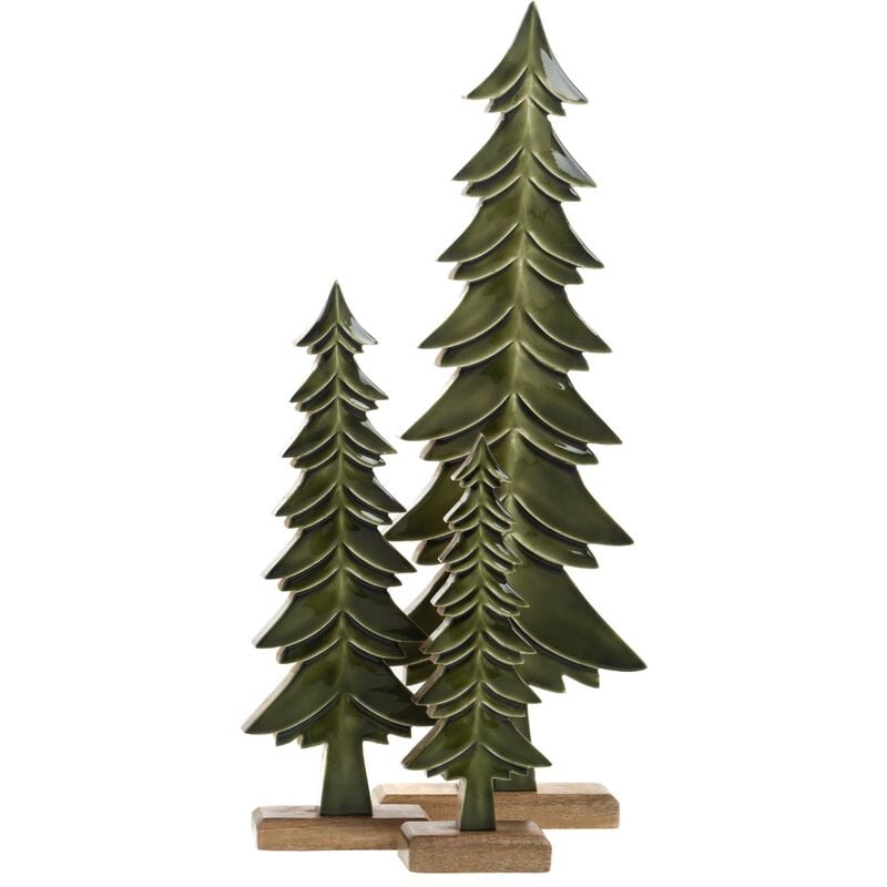 Amadeus - Sapins décoratifs en bois de manguier vert (Lot de 3)