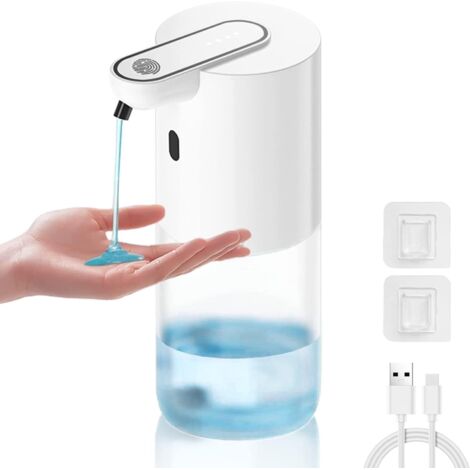 Sapone liquido completamente automatico, distributore di sapone a parete da 13,5 oz/40 ml, macchina per sapone con piattino senza contatto, pompa impermeabile, bagno, cucina, bianco