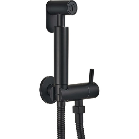 SAQU Bidet Armatur - Mit Handbrause, Brausehalter und Duschschlauch - Schwenkbarer Anschluss - Edelstahl - mit Befestigungsmaterial - Matt Schwarz