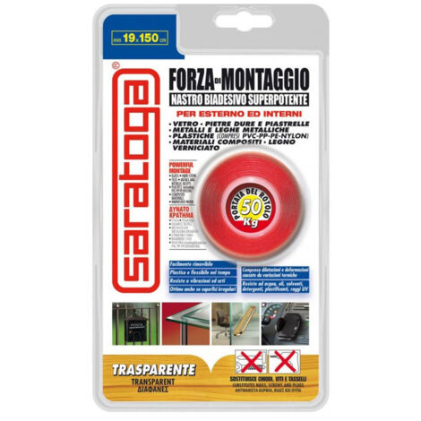Saratoga forza di montaggio 19 x 1,5mt nastro biadesivo trasparente per interni ed esterni