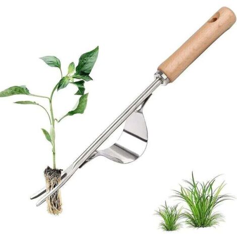 Sarchiatore manuale in acciaio inossidabile con manico in legno, utilizzato per diserbare rapidamente il terreno e i giardini. Forca per radici per diserbo manuale a forma di Y.
