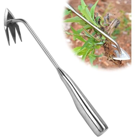 Sarchiatore manuale multifunzionale in acciaio inox, sarchiatore verticale a manico lungo, sarchiatore manuale leggero a V per prato, giardino, cortile, fattoria (acciaio inox)