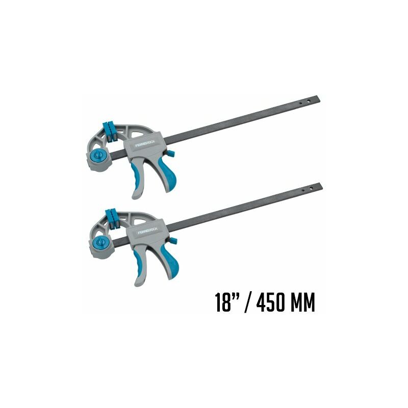 

Ferrestock FSKSAM005 set 2 sargentos de apriete rápido monomanual con barra de acero A3, mangos ergonómicos, desbloqueo rápido y fáciles de convertir